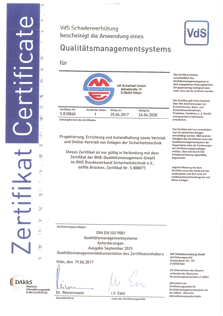 VdS QMS-Zertifikat